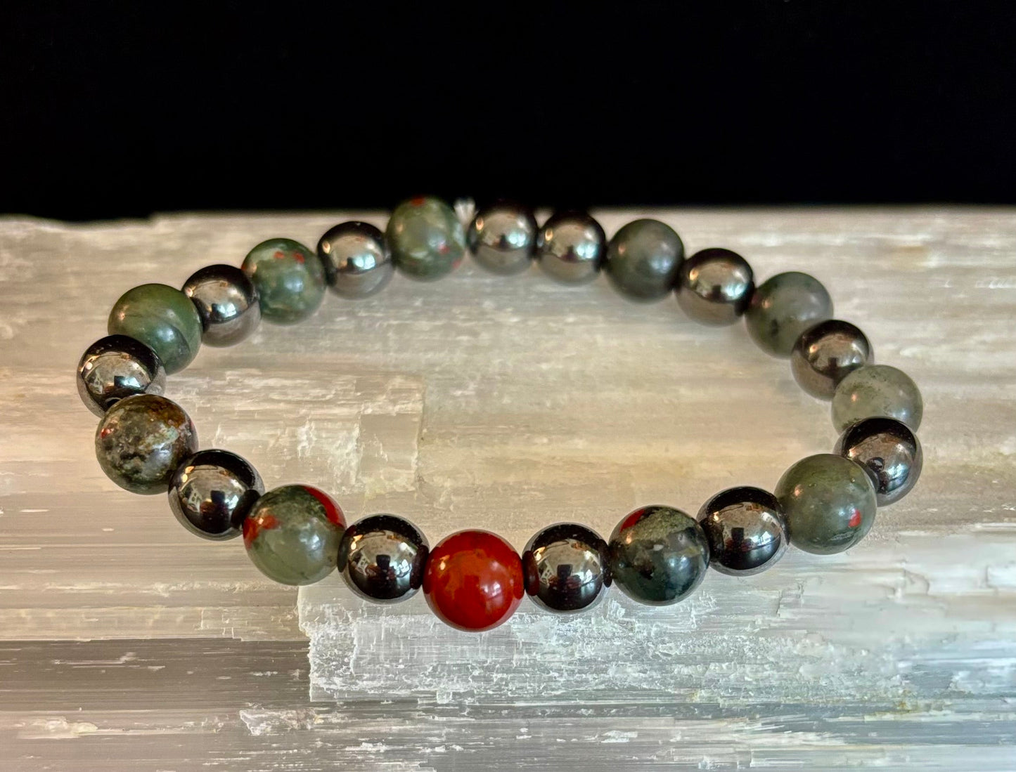 Bloodstone & Hematite Crystal Healing Power Bracelet (Pain Relief)