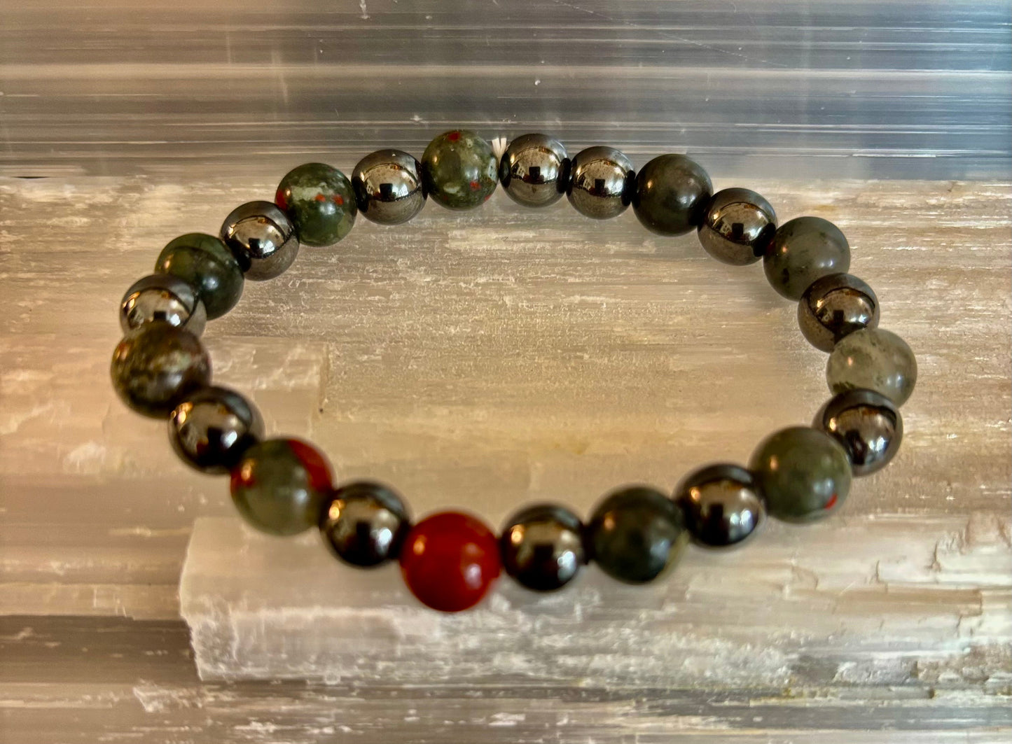 Bloodstone & Hematite Crystal Healing Power Bracelet (Pain Relief)