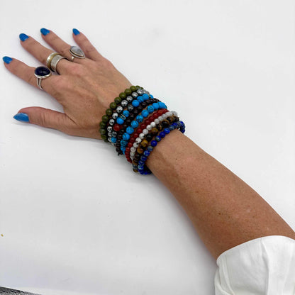 Epidote with Trace Pyrite Inclusions Natural Crystal Round Bead Stretch Bracelet