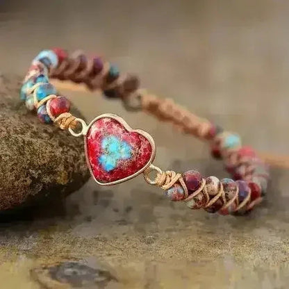 Imperial Jasper Bracelet – Grounding Red Jasper | Heart Charm Macrame