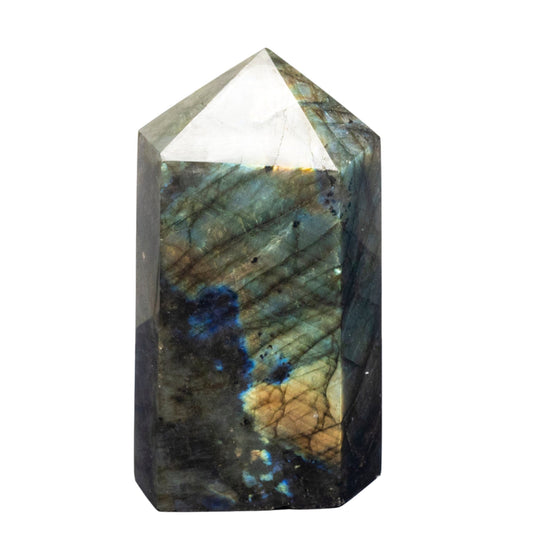 Labradorite crystal on a white background