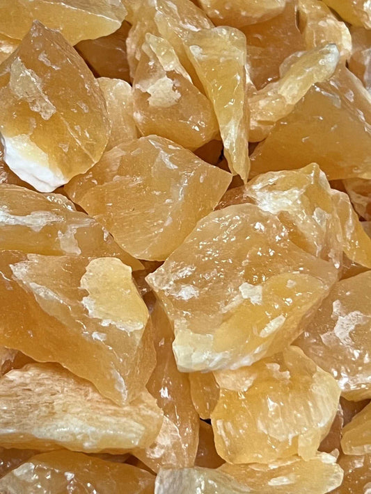Orange Calcite Rough Stones Close Up
