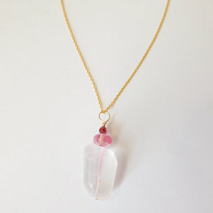 Rose Quartz Pink Topaz Garnet Charm Necklace