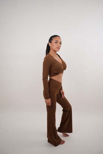 I Am Present Brown Stretch Flare Legging - Fitness, Yoga