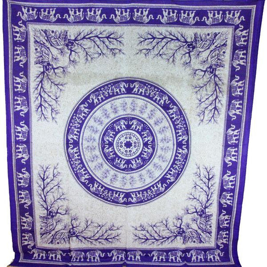 Purple Tigers And Elephants Mandala Tapestry Wall Art