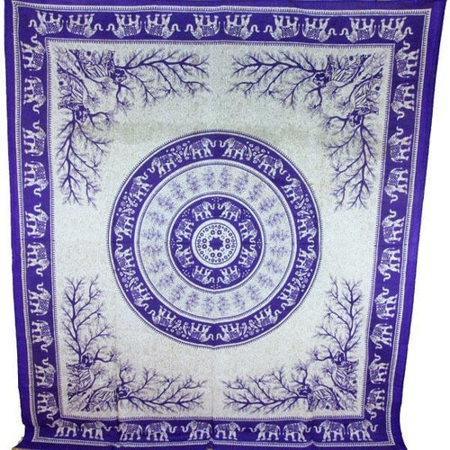 Purple Tigers And Elephants Mandala Tapestry Wall Art
