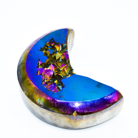 Colorful rainbow agate crystal on a white background