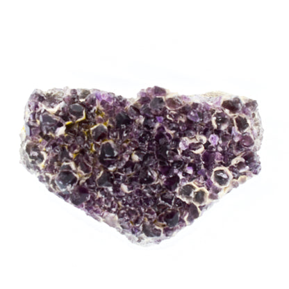 Amethyst crystal cluster on a white background