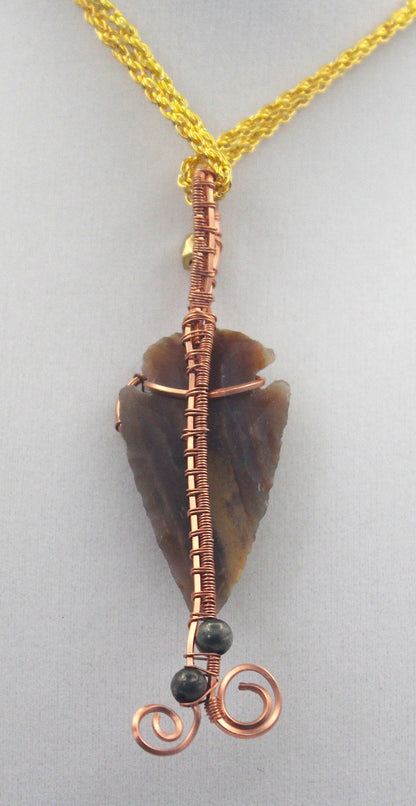 Raw Copper Jasper Arrowhead Beaded Charmed Pendant Necklace