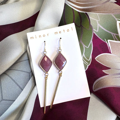 Rose Quartz Diamond Bar Earrings