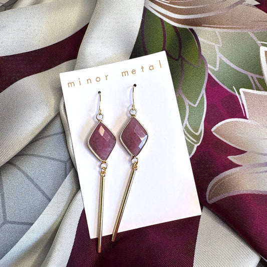 Rose Quartz Diamond Bar Earrings