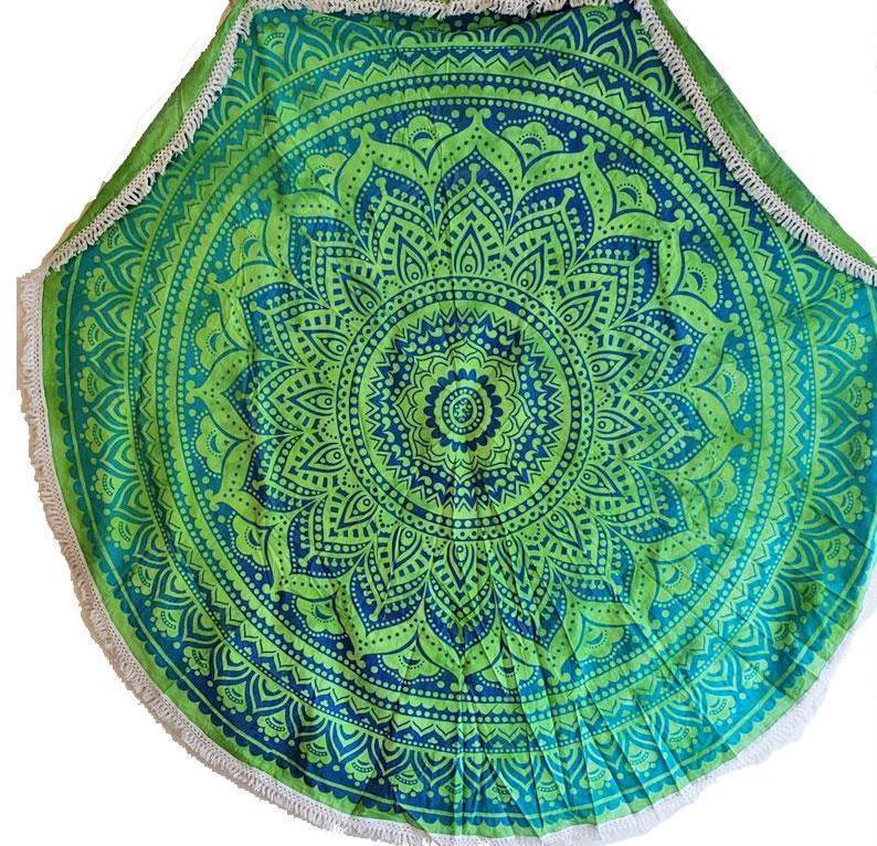 Rainforest Green Round Mandala Cotton Lace Tapestry