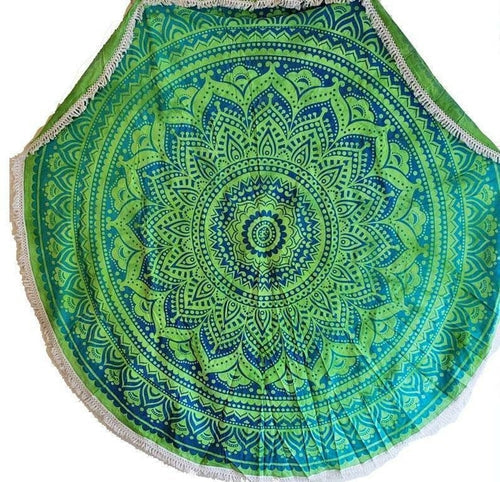 Rainforest Green Round Mandala Cotton Lace Tapestry