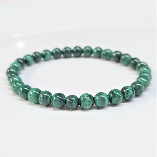 Natural Malachite Round Bead Bracelet - Abundant Love