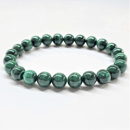Natural Malachite Round Bead Bracelet - Abundant Love