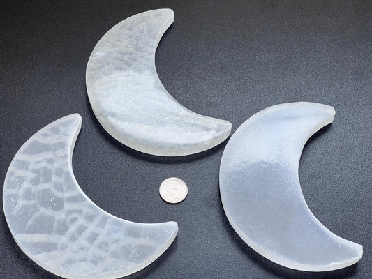 Selenite Crystal Crescent Moon Plate 
