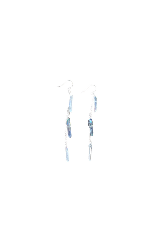 Pair of earrings with quartz crystals on a white background
