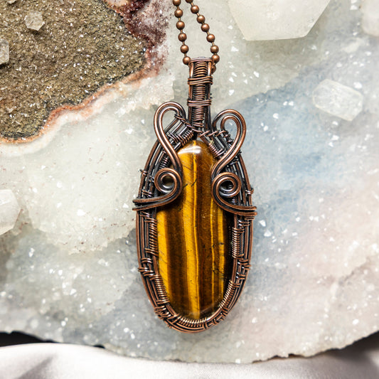 Tiger's Eye Wire Wrap Crystal Pendant