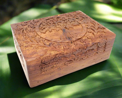 Tree of Life Hand Carved Wood Box 5x7