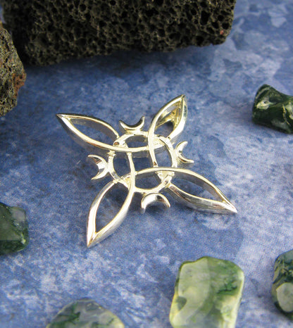 Witch's Knot with 4 Crescent Moons Pendant, Handmade