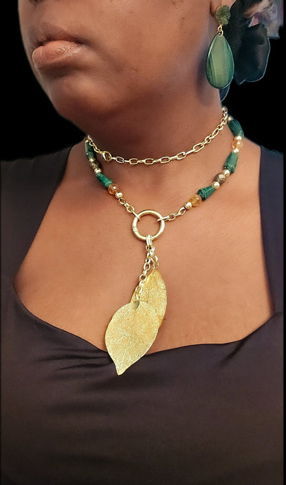 "Abundance Of Wealth" Necklace | Malachite, Citrine, and Pyrite
