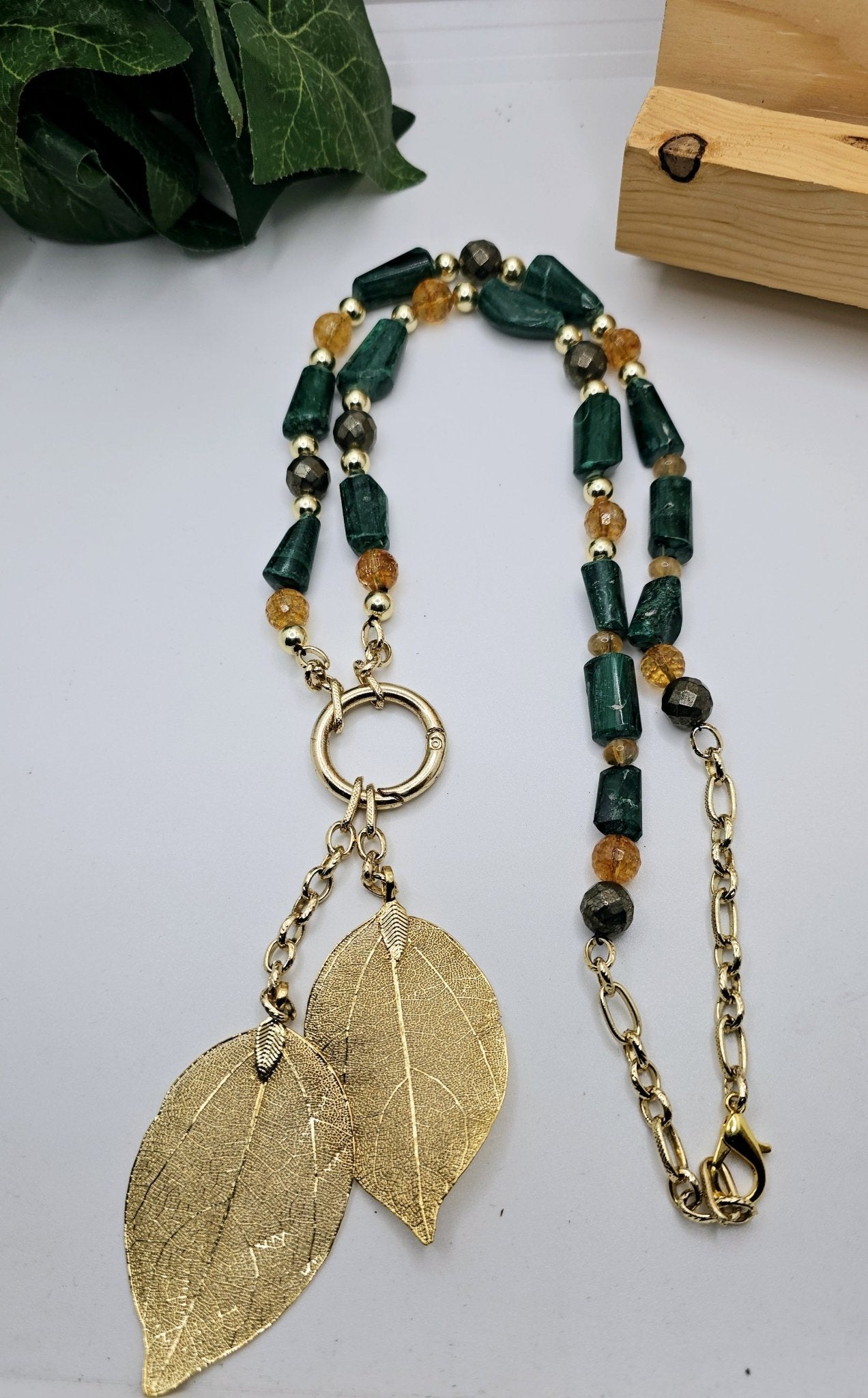 "Abundance Of Wealth" Necklace | Malachite, Citrine, and Pyrite