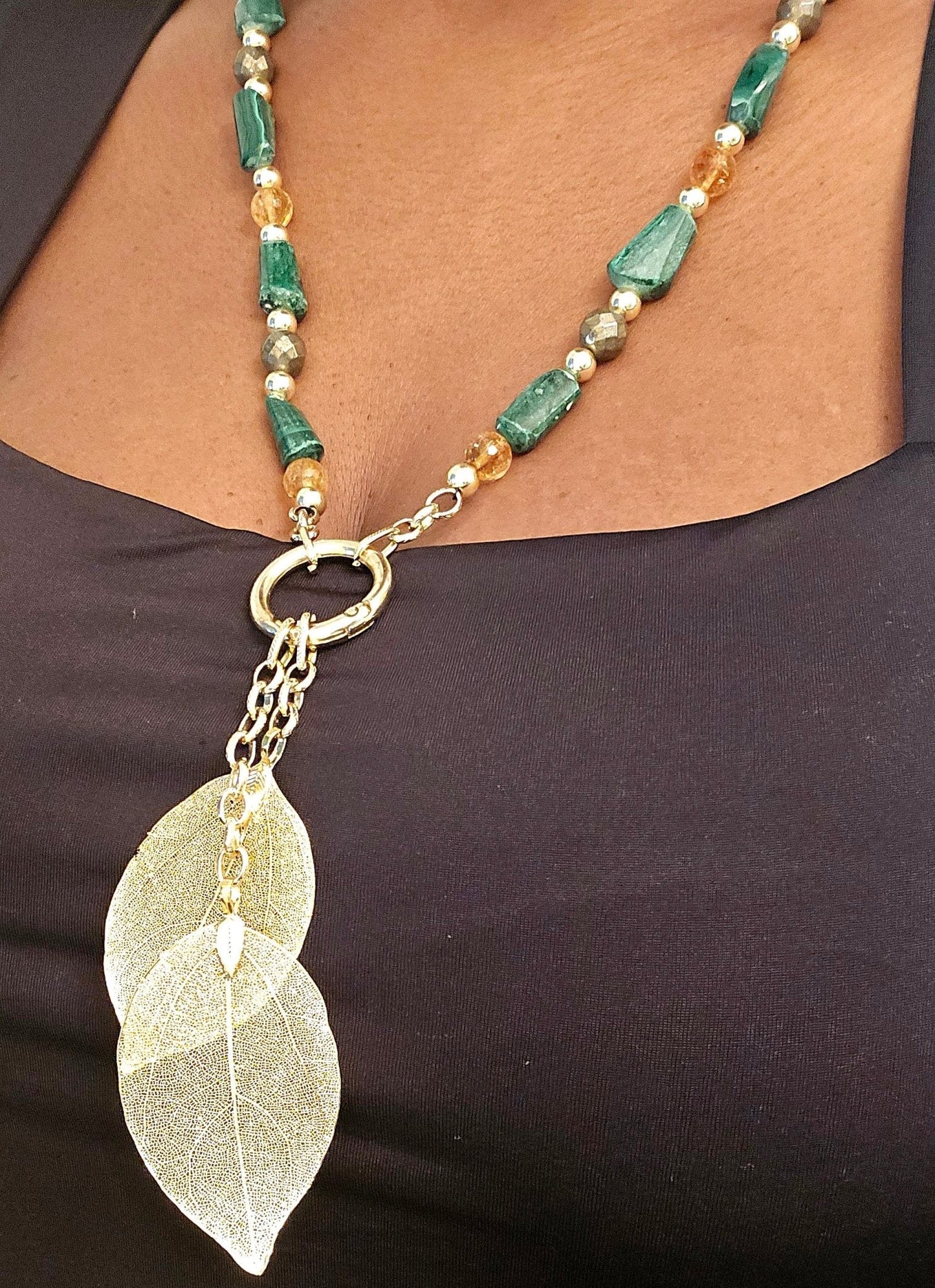 "Abundance Of Wealth" Necklace | Malachite, Citrine, and Pyrite