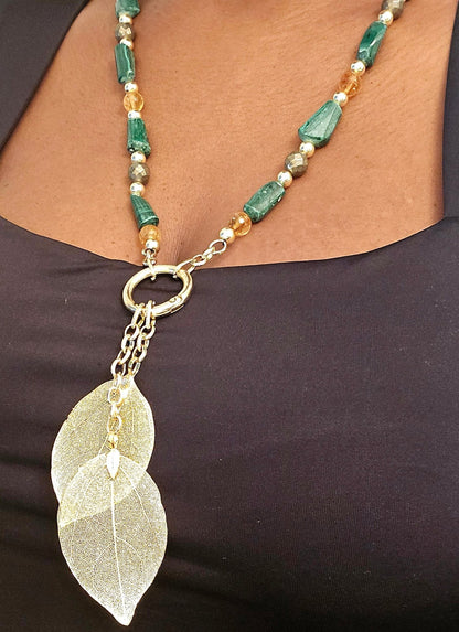 "Abundance Of Wealth" Necklace | Malachite, Citrine, and Pyrite