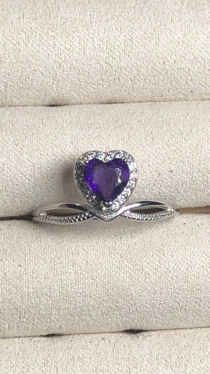 Heart shaped amethyst adjustable ring