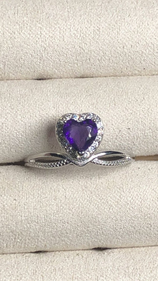 Heart shaped amethyst adjustable ring