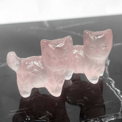 Rose Quartz Kitten Carving