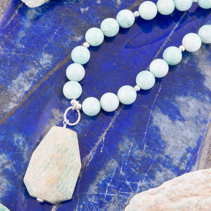 Blue Amazonite Sterling Silver Pendant Necklace