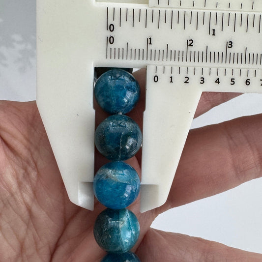 Blue Apatite 12 mm Bracelet for Motivation, Stretchy, Large Beads - Ethereal Essentials