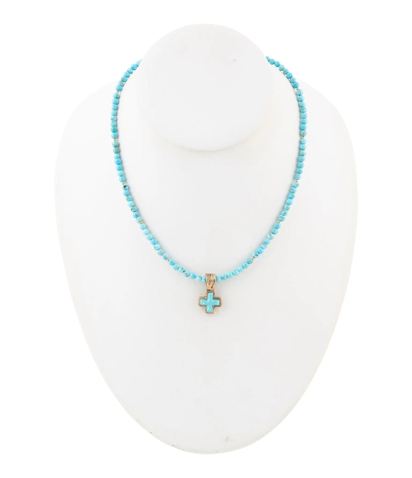 Blue Turquoise Cross Golden Pendant Necklace Barse Jewelry
