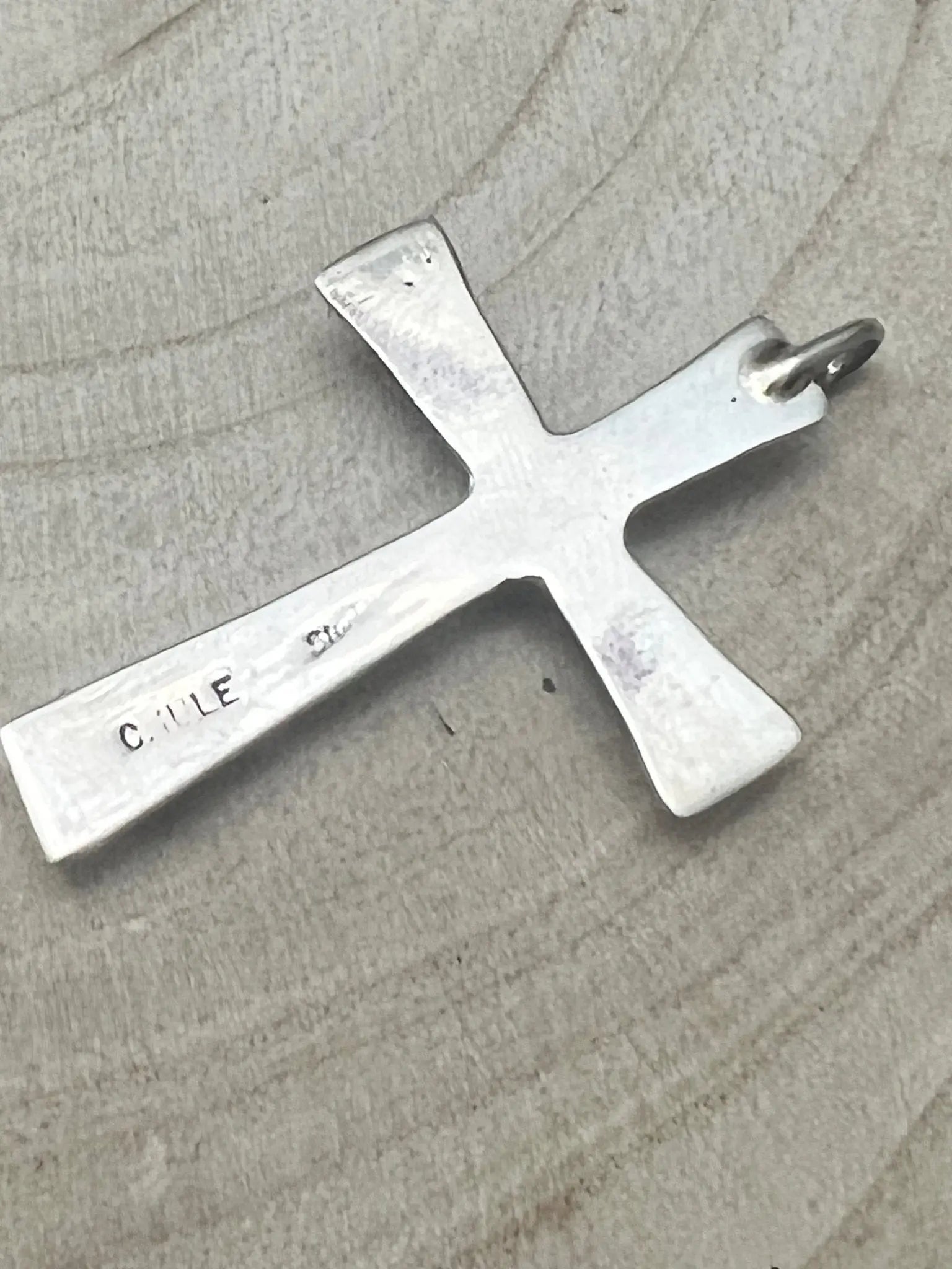 C. Iule Zuni Handmade Turquoise Cross Pendant Cowhide and Conchos