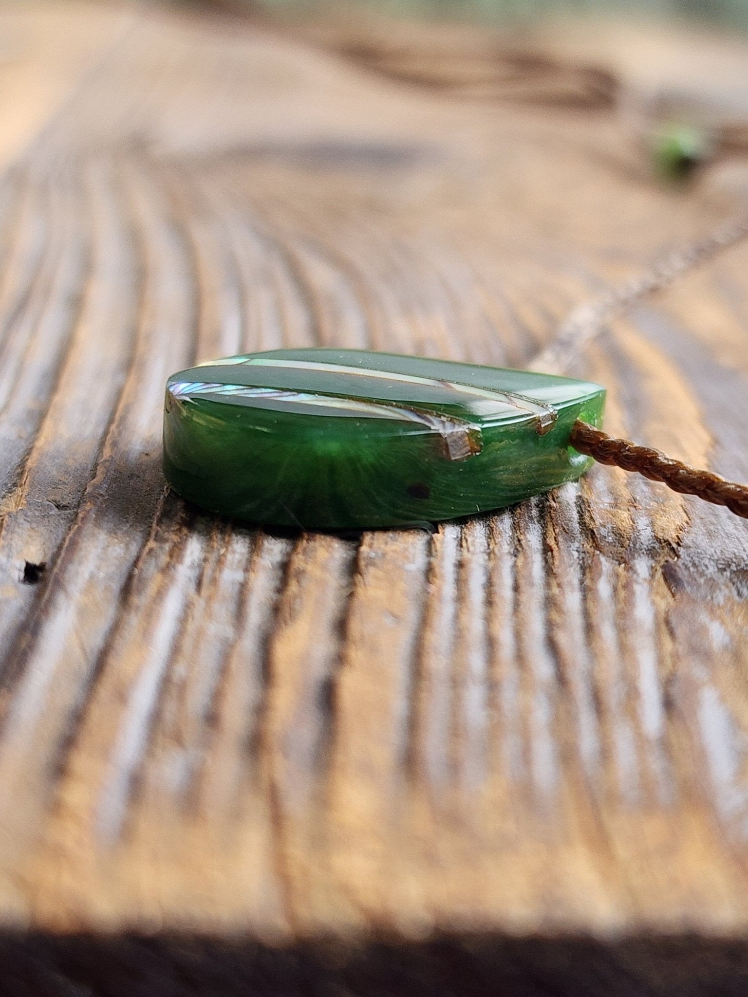 Canadian Nephrite Jade Teardrop Pendant with Abalone - Ethereal Essentials