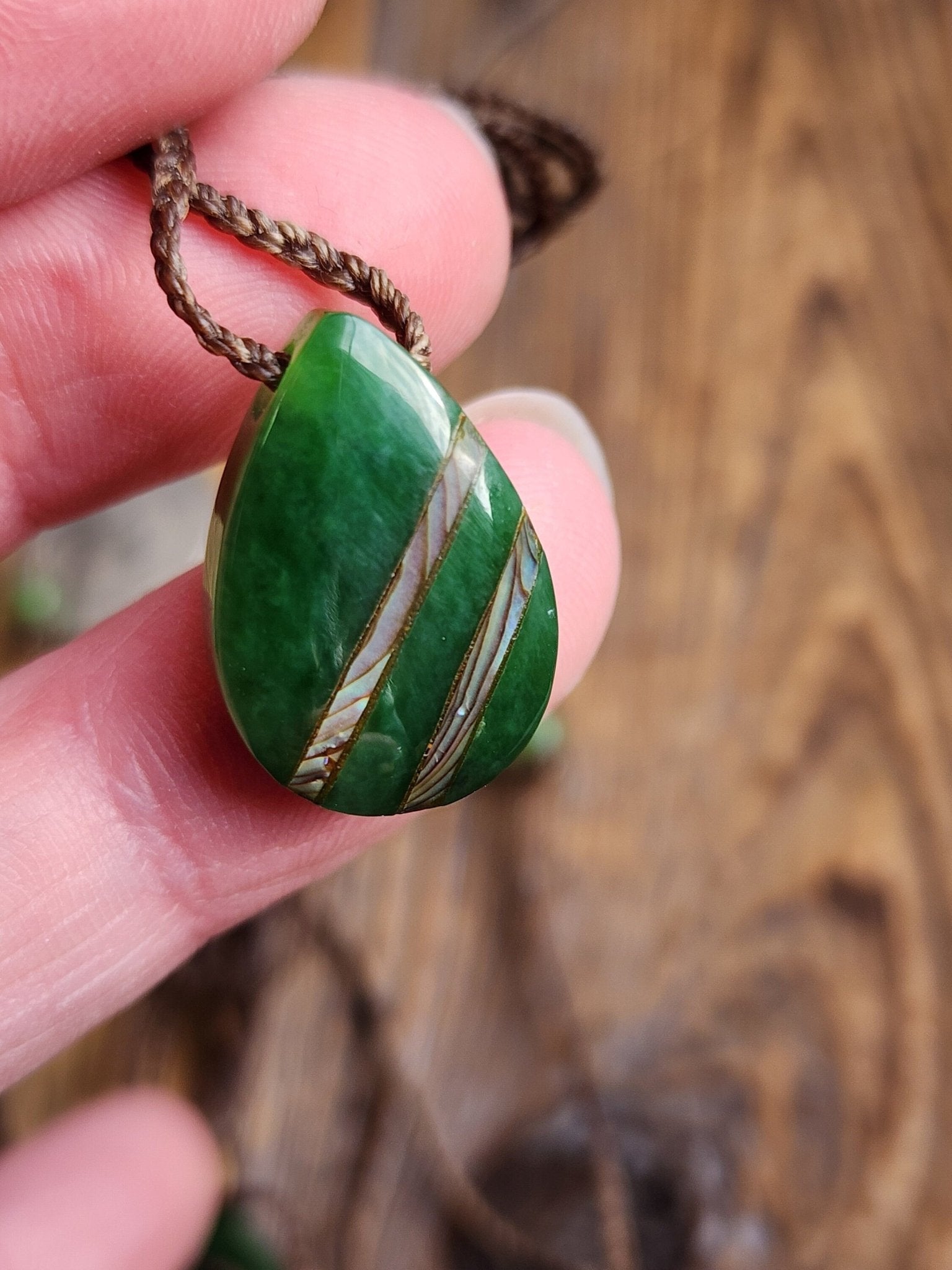 Canadian Nephrite Jade Teardrop Pendant with Abalone - Ethereal Essentials