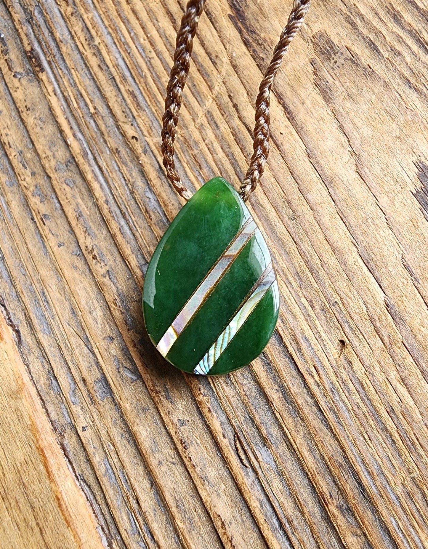 Canadian Nephrite Jade Teardrop Pendant with Abalone - Ethereal Essentials