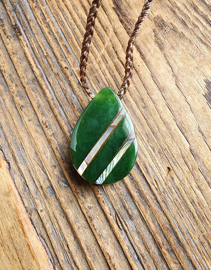 Canadian Nephrite Jade Teardrop Pendant with Abalone - Ethereal Essentials