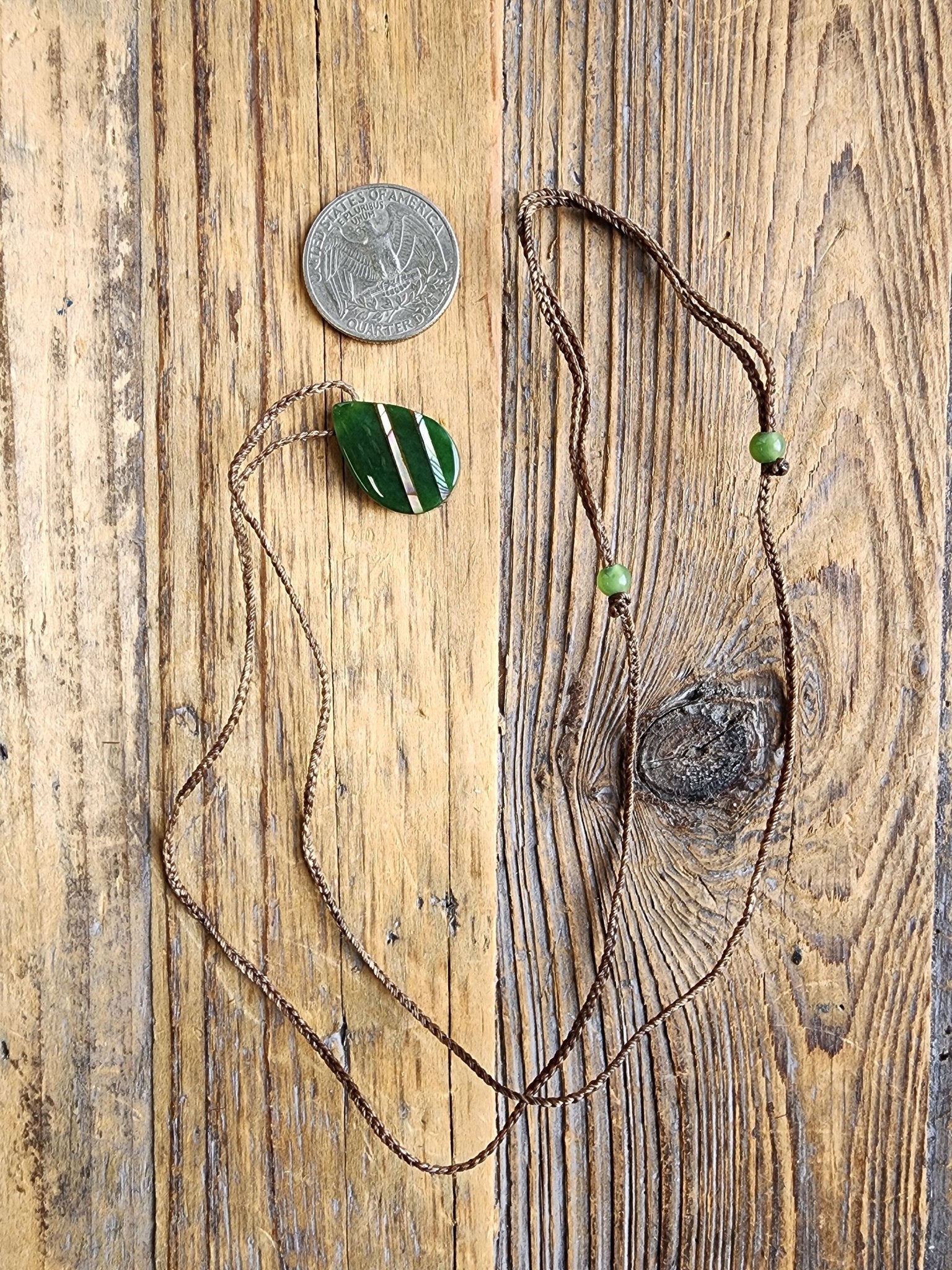 Canadian Nephrite Jade Teardrop Pendant with Abalone - Ethereal Essentials