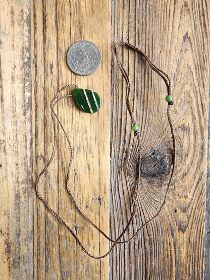 Canadian Nephrite Jade Teardrop Pendant with Abalone - Ethereal Essentials