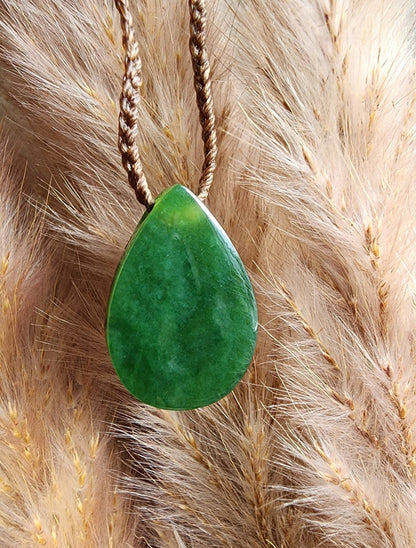 Canadian Nephrite Jade Teardrop Pendant with Abalone - Ethereal Essentials