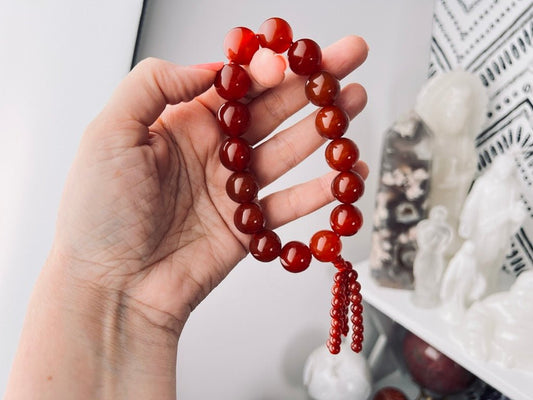 Carnelian Mala 16 mm XL Bracelet, Stretchy, XL Statement Bracelet - Ethereal Essentials