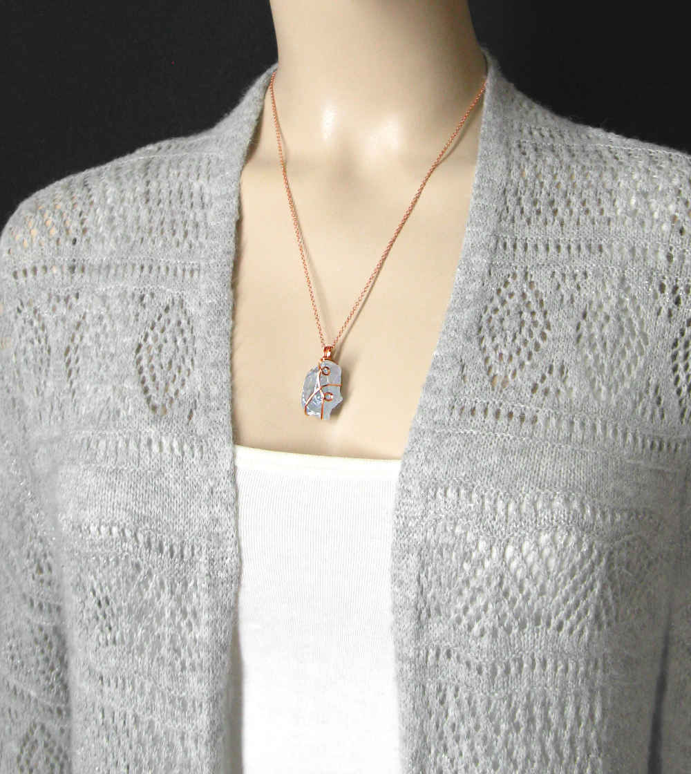 Celestite Crystal Wire-Wrapped Pendant in Copper, Sky-Blue Gemstone Necklace, Handmade - Ethereal Essentials