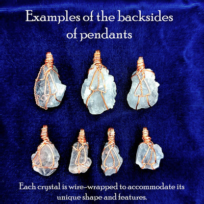 Celestite Crystal Wire-Wrapped Pendant in Copper, Sky-Blue Gemstone Necklace, Handmade - Ethereal Essentials