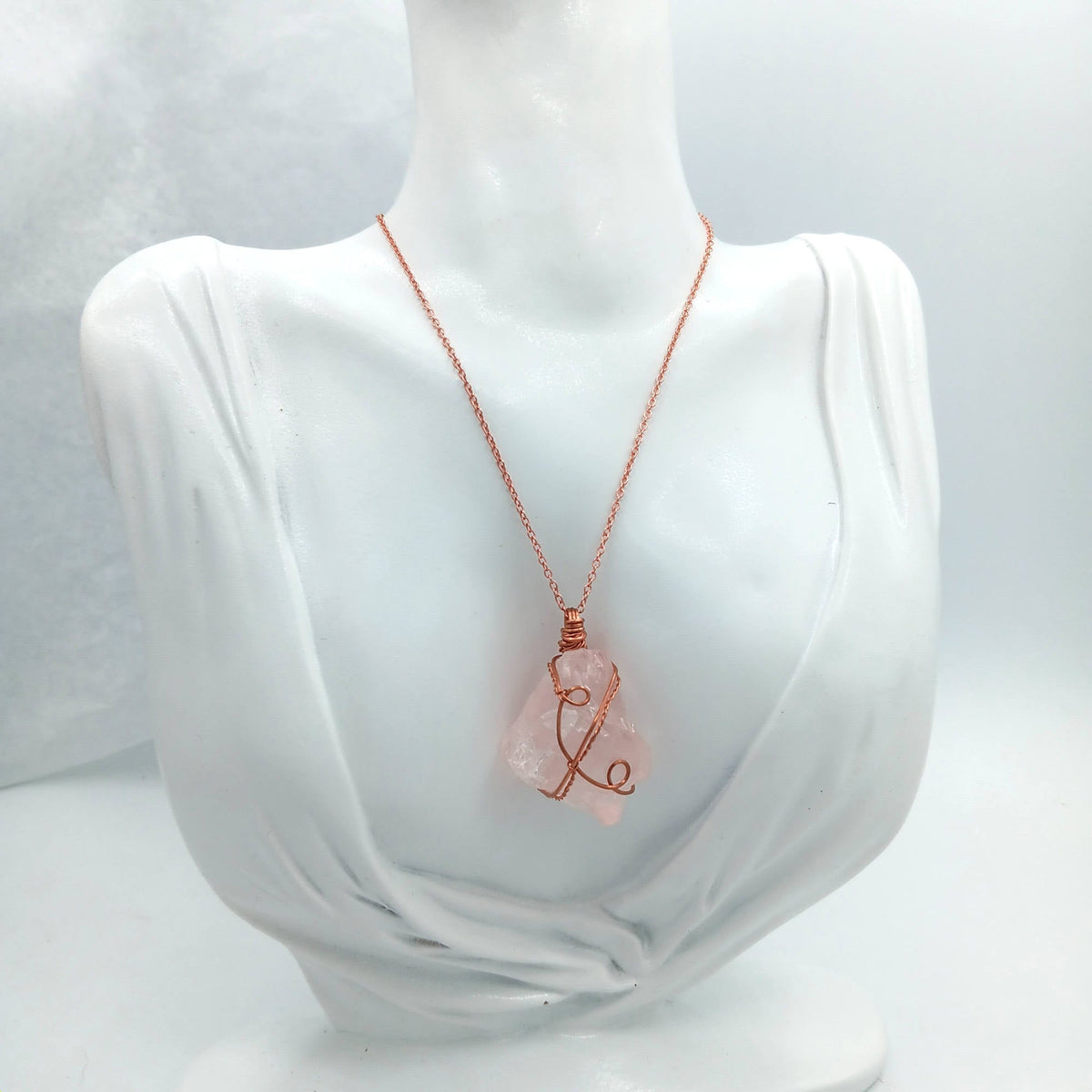 Chunky Raw Rose Quartz Copper Wire-Wrapped Pendant – Handmade Healing Crystal Necklace for Love & Heart Chakra - Ethereal Essentials