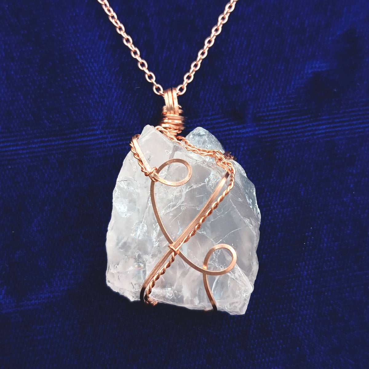 Chunky Raw Rose Quartz Copper Wire-Wrapped Pendant – Handmade Healing Crystal Necklace for Love & Heart Chakra - Ethereal Essentials