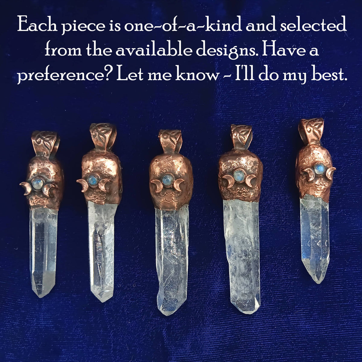 Clear Quartz Copper Pendant – Triple Moon Rune Amulet, Handmade Crystal Jewelry - Ethereal Essentials