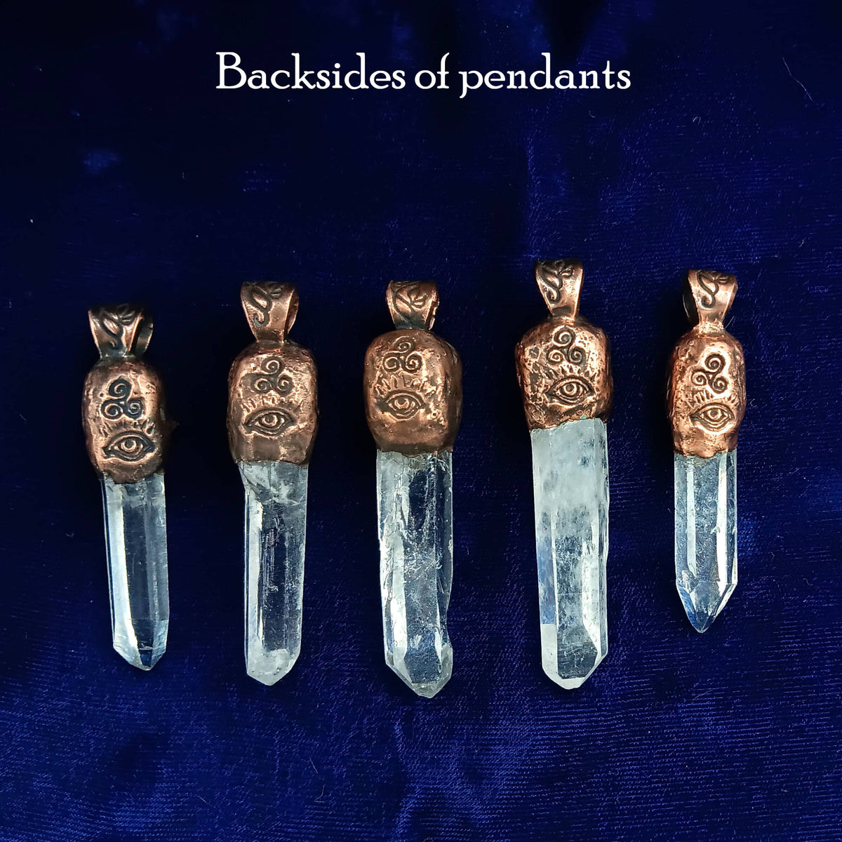 Clear Quartz Copper Pendant – Triple Moon Rune Amulet, Handmade Crystal Jewelry - Ethereal Essentials