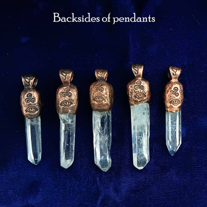 Clear Quartz Copper Pendant – Triple Moon Rune Amulet, Handmade Crystal Jewelry - Ethereal Essentials